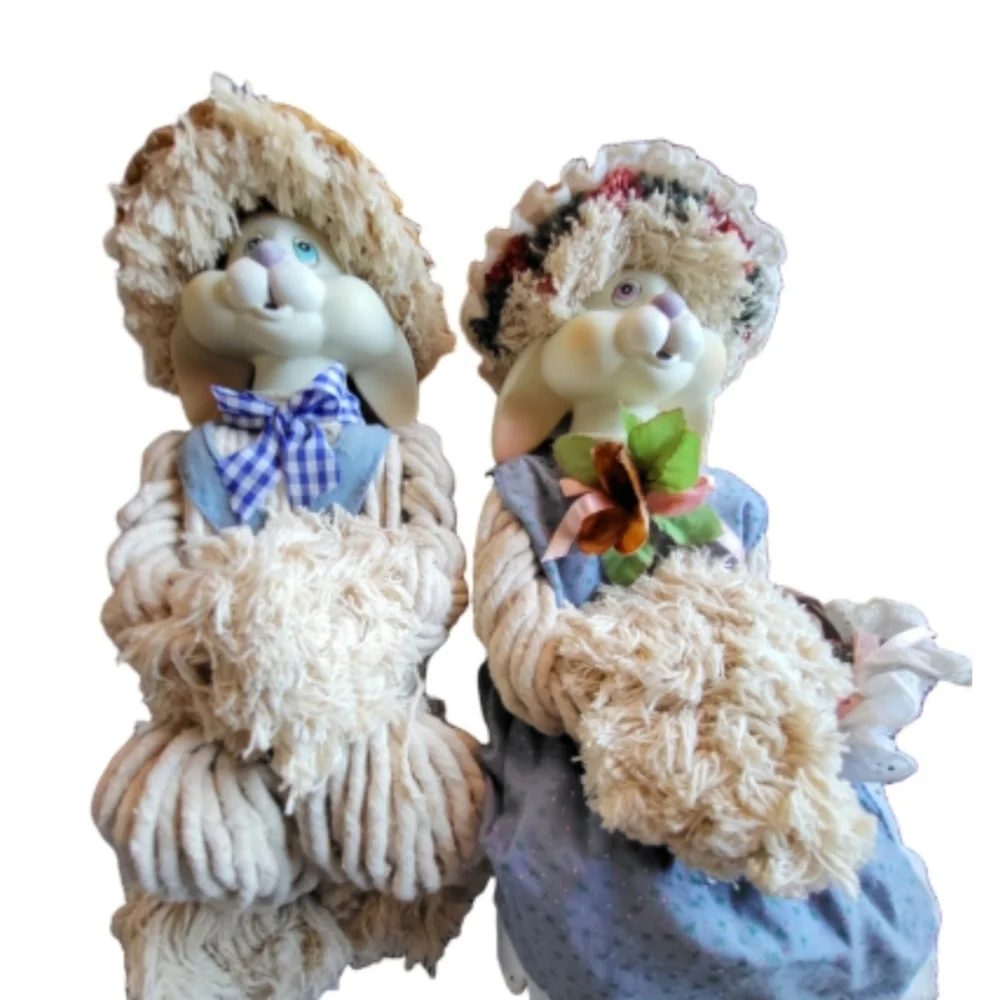 VTG Cottage Core Mop Bunny Rabbit Shelf Sitters Ceramic Head House of Lloyd .  *